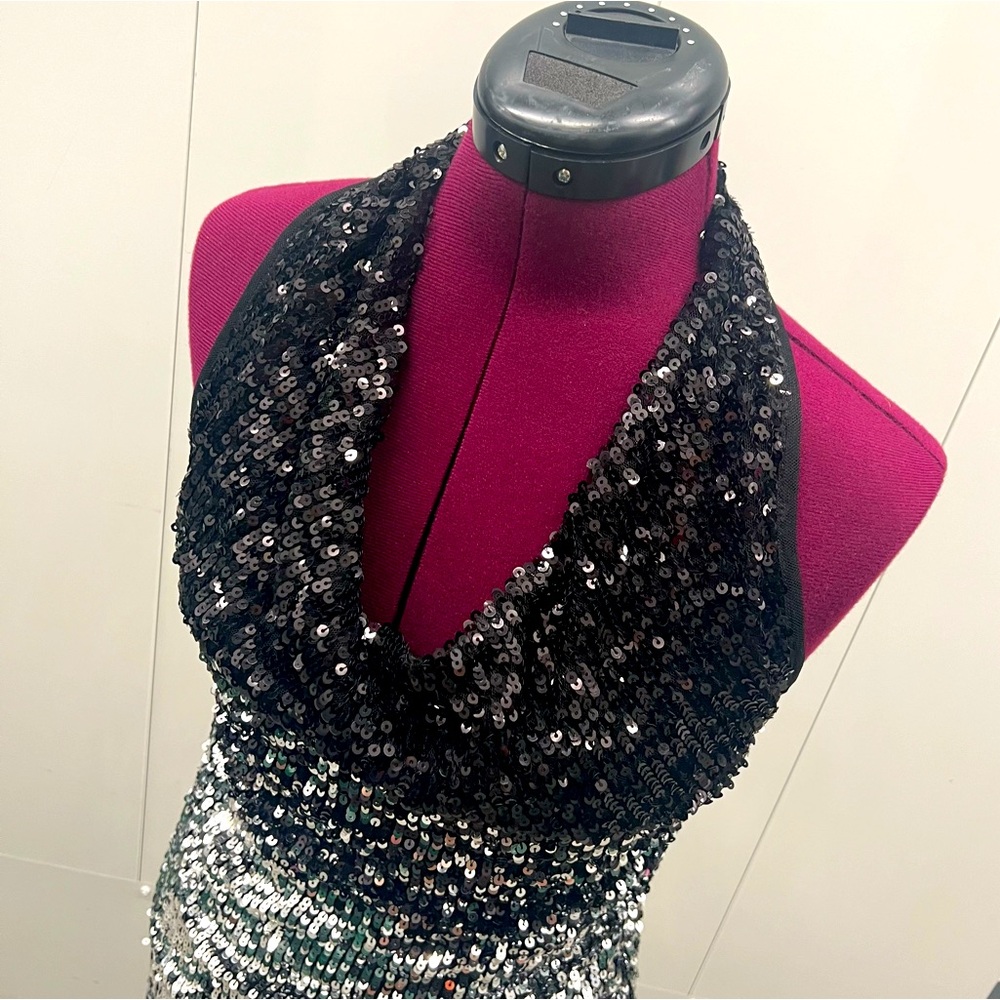 Sequin Cowl Neck Mini Dress